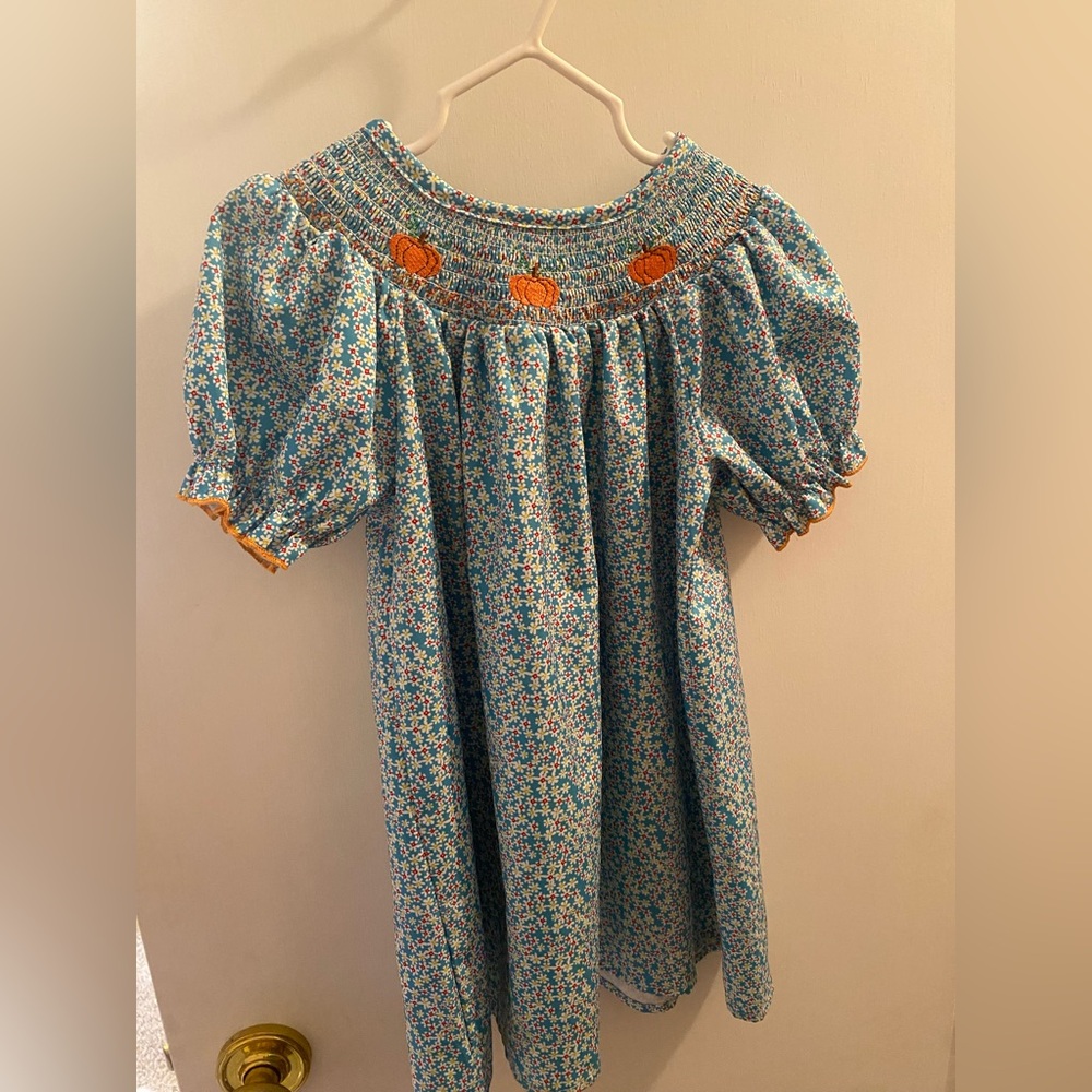 Floral Blue Smocked Kids Dress